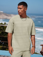 Groen - Enkele - Ruimvallend Ottoman T-shirt met textuur - Image 2 of 8