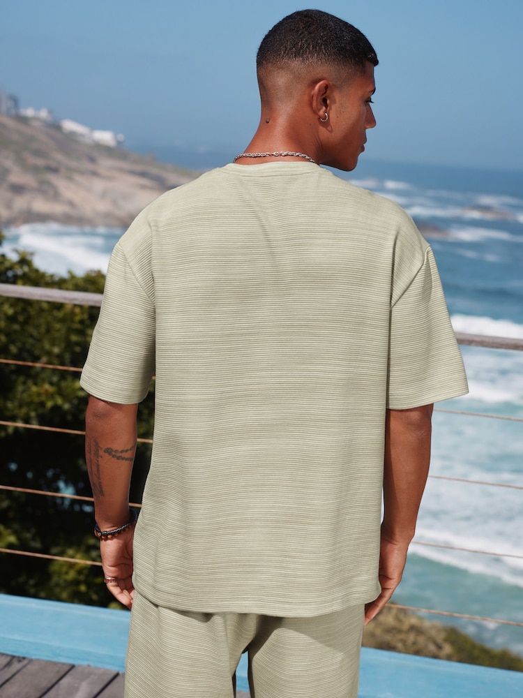 Groen - Enkele - Ruimvallend Ottoman T-shirt met textuur - Image 3 of 8