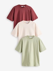 Ecru Blanc/Vert/Rouge rouille - Coupe ample - Lot de 3 t-shirts épais - Image 1 de 12