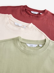 Ecru Blanc/Vert/Rouge rouille - Coupe ample - Lot de 3 t-shirts épais - Image 11 de 12