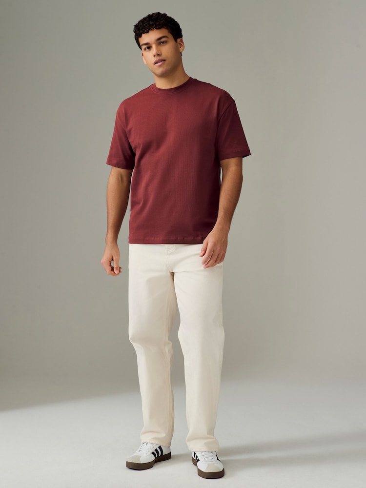 Ecru White/Green/Rust Red Relaxed Fit Heavyweight T-Shirts 3 Pack - Image 6 of 12