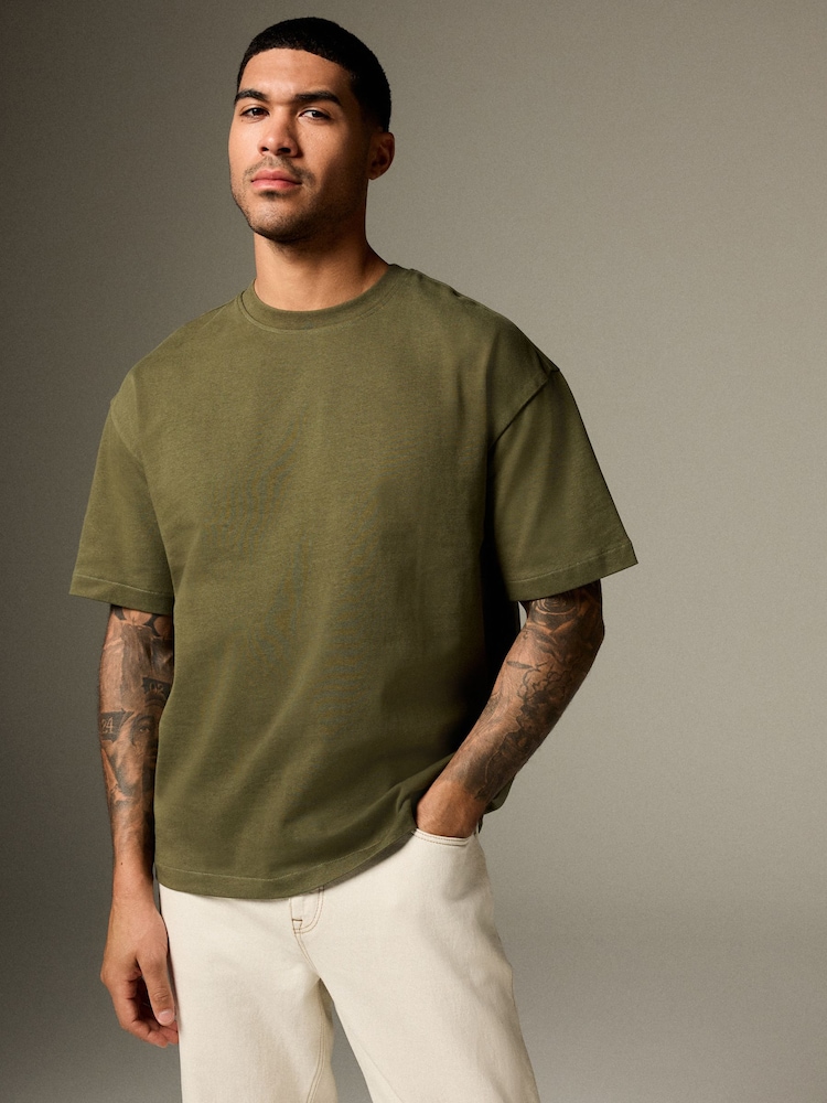 Khaki Green Relaxed Fit Heavyweight T-Shirt - Image 2 of 9
