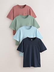 Bleu marine/bleu/rose/vert - Ajustement régulier - T-shirt en coton 100% 4 Paquet - Image 1 of 14