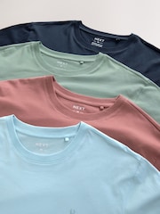Bleu marine/bleu/rose/vert - Ajustement régulier - T-shirt en coton 100% 4 Paquet - Image 13 of 14