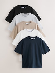Preto/branco/pedra/azul/cinza - Camisetas pesadas 100% algodão, caimento descontraído, pacote 5 - Imagem 1 de 11