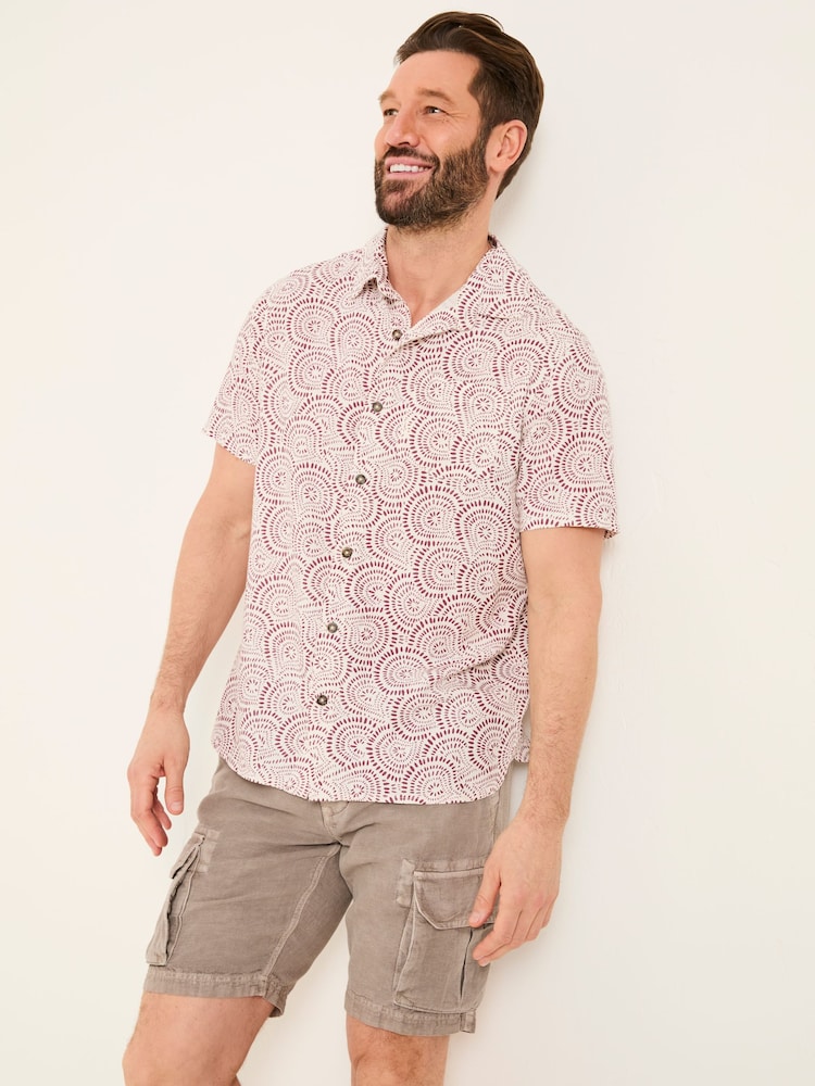 FatFace Heather Purple Short Sleeve Dash Print Shirt - Image 1 of 6