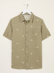 FatFace Khaki Green Short Sleeve Octopus Embroidered Shirt - Image 9 of 10
