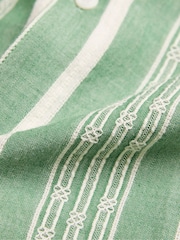 FatFace Green Short Sleeve Relaxed Fit Embroidered Stripe Shirt - Image 10 of 10