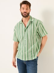 FatFace Green Short Sleeve Relaxed Fit Embroidered Stripe Shirt - Image 2 of 10