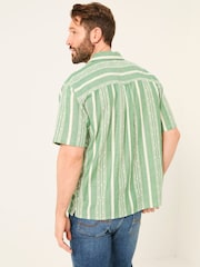 FatFace Green Short Sleeve Relaxed Fit Embroidered Stripe Shirt - Image 3 of 10