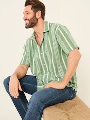 FatFace Green Short Sleeve Relaxed Fit Embroidered Stripe Shirt - Image 4 of 10
