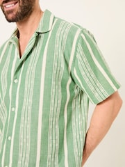 FatFace Green Short Sleeve Relaxed Fit Embroidered Stripe Shirt - Image 5 of 10