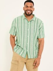 FatFace Green Short Sleeve Relaxed Fit Embroidered Stripe Shirt - Image 6 of 10
