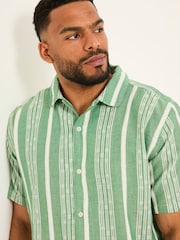 FatFace Green Short Sleeve Relaxed Fit Embroidered Stripe Shirt - Image 8 of 10