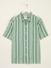 FatFace Green Short Sleeve Relaxed Fit Embroidered Stripe Shirt - Image 9 of 10