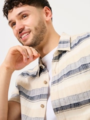 FatFace Milo Navy Short Sleeve textured Stripe 100% Cotton Shirt - Image 4 of 6