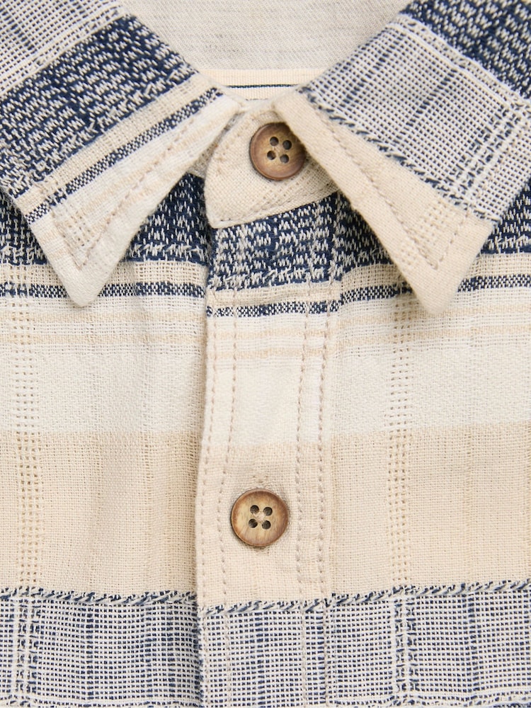 FatFace Milo Navy Short Sleeve textured Stripe 100% Cotton Shirt - Image 6 of 6