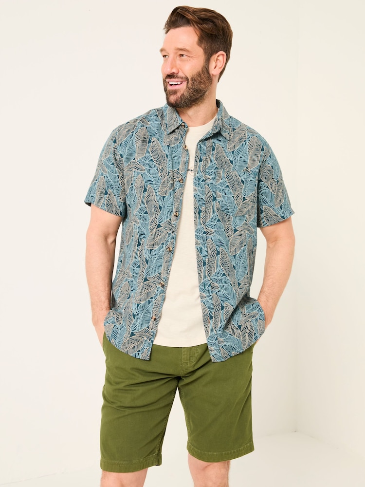 FatFace Teal Blue Short Sleeve Leaf Print Shirt - Image 2 of 9