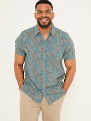 FatFace Teal Blue Short Sleeve Leaf Print Shirt - Image 5 of 9