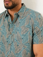 FatFace Teal Blue Short Sleeve Leaf Print Shirt - Image 7 of 9