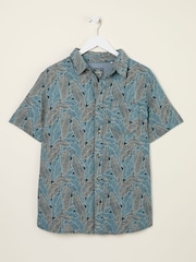 FatFace Teal Blue Short Sleeve Leaf Print Shirt - Image 9 of 9