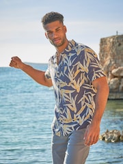 FatFace Navy Short Sleeve Palm Print Shirt - Image 1 of 10