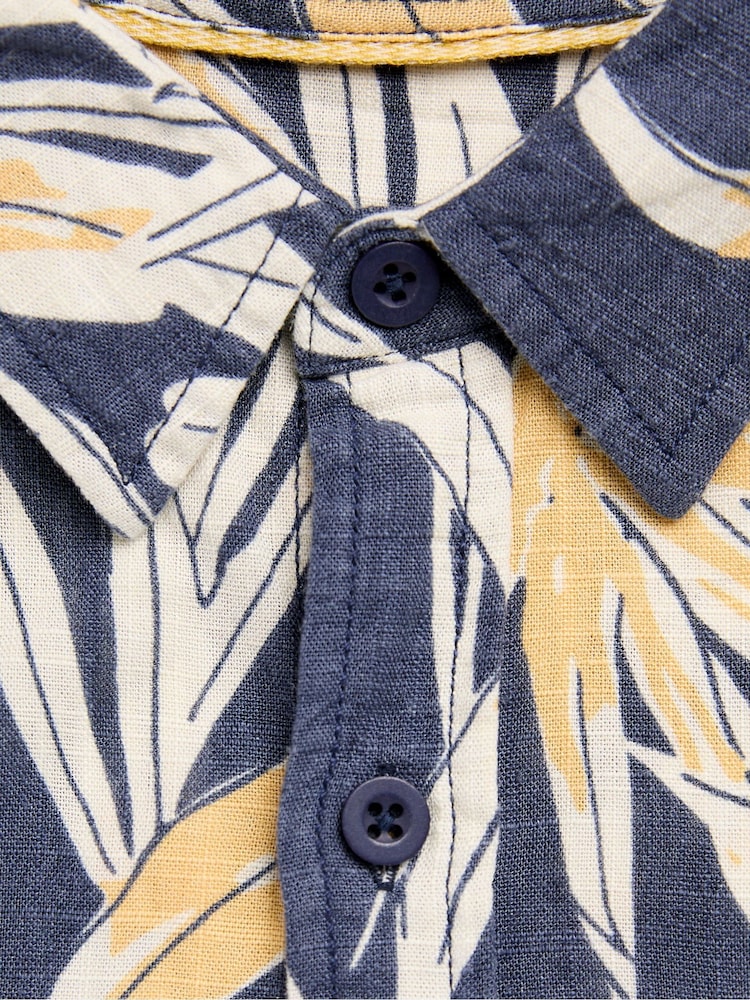 FatFace Navy Short Sleeve Palm Print Shirt - Image 10 of 10