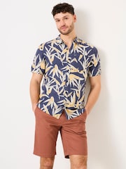 FatFace Navy Short Sleeve Palm Print Shirt - Image 2 of 10
