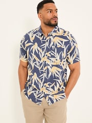 FatFace Navy Short Sleeve Palm Print Shirt - Image 6 of 10