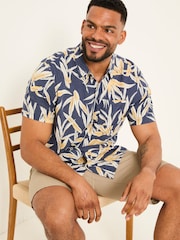 FatFace Navy Short Sleeve Palm Print Shirt - Image 8 of 10