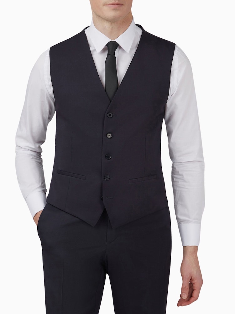 Ted Baker Tailoring Premium Navy Twill Slim Waistcoat - Image 1 of 3