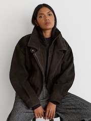 Reiss Coffee Brown Noa Suede Double-Layer Relaxed-Fit Jacket - Image 3 of 10