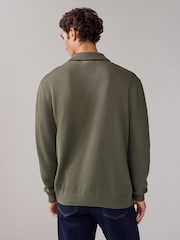 Khaki Green Relaxed Fit 100% Cotton Embroidered Floral Knit Cardigan - Image 2 of 7