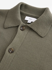 Khaki Green Relaxed Fit 100% Cotton Embroidered Floral Knit Cardigan - Image 5 of 7