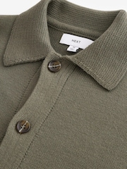 Khaki Green Relaxed Fit 100% Cotton Embroidered Floral Knit Cardigan - Image 7 of 7