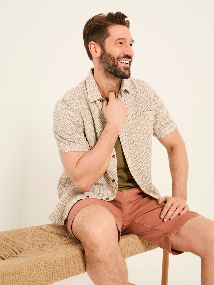FatFace Natural Short Sleeve Diamond Tile Print Shirt - Image 3 of 6
