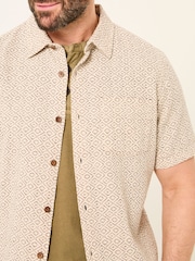 FatFace Natural Short Sleeve Diamond Tile Print Shirt - Image 4 of 6