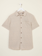 FatFace Natural Short Sleeve Diamond Tile Print Shirt - Image 5 of 6