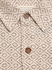 FatFace Natural Short Sleeve Diamond Tile Print Shirt - Image 6 of 6