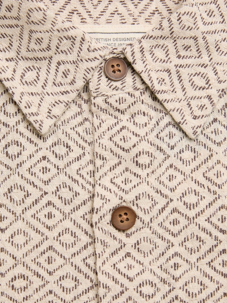 FatFace Natural Short Sleeve Diamond Tile Print Shirt - Image 6 of 6