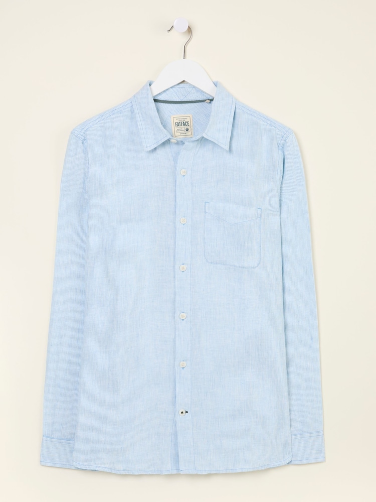 FatFace Blue Long Sleeve Linen Stripe 100% Linen Shirt - Image 1 of 2
