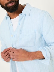 FatFace Blue Long Sleeve Linen Stripe 100% Linen Shirt - Image 4 of 6