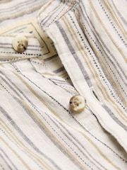 FatFace Natural Grandad Short Sleeve Linen Stripe Popover 100% Linen Shirt - Image 6 of 6