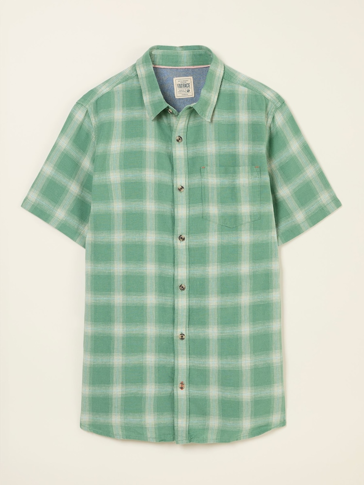 FatFace Green Short Sleeve Basel Check Shirt - Image 5 of 5
