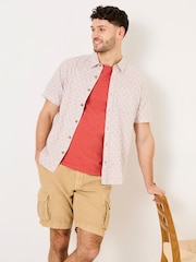 FatFace Light Orange Short Sleeve Mini Geo Print Shirt - Image 1 of 6