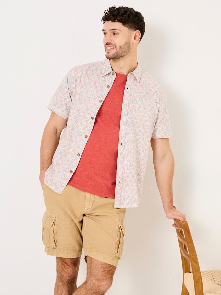 FatFace Light Orange Short Sleeve Mini Geo Print Shirt - Image 1 of 6