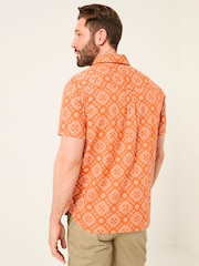 FatFace Orange Short Sleeve Tile Print 100% Cotton Shirt - Image 2 of 6