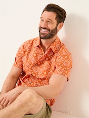 FatFace Orange Short Sleeve Tile Print 100% Cotton Shirt - Image 3 of 6