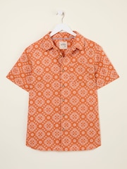 FatFace Orange Short Sleeve Tile Print 100% Cotton Shirt - Image 5 of 6