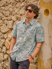 FatFace Blue Short Sleeve Sun Print 100% Cotton Shirt - Image 1 of 10